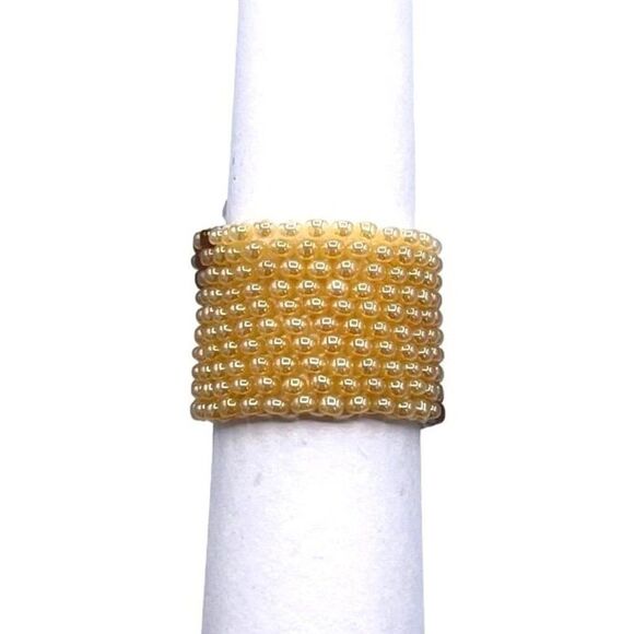 Cream with Bronze and Champagne Crystal Cellini Spiral Statement Ring Size 7 - Picture 4 of 6